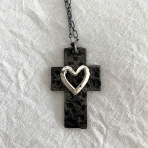 Handmade Necklace. Pewter looking chain and cross. Length is versatile